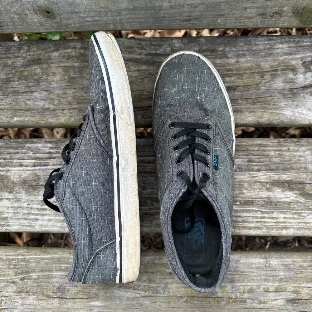 Vans Atwood Mens Sz 12 Charcoal Grey Crosshatch Pattern Low Top Skate Streetcore